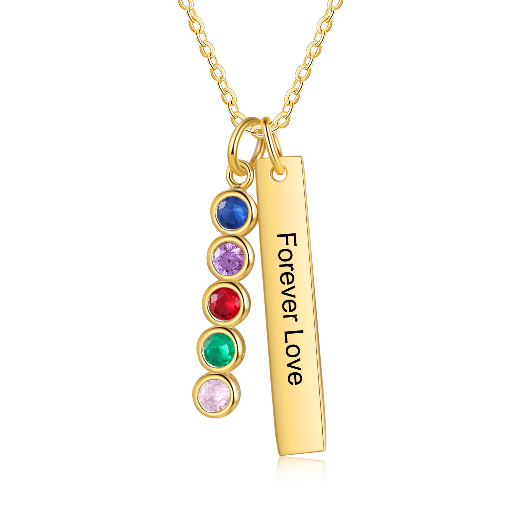 Collar con colgante de placa con 1-6 piedras de nacimiento personalizadas con texto-Jessemade ES