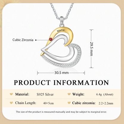Collar de corazón de plata 925 con 1 nombre y piedra de nacimiento personalizado-Jessemade ES