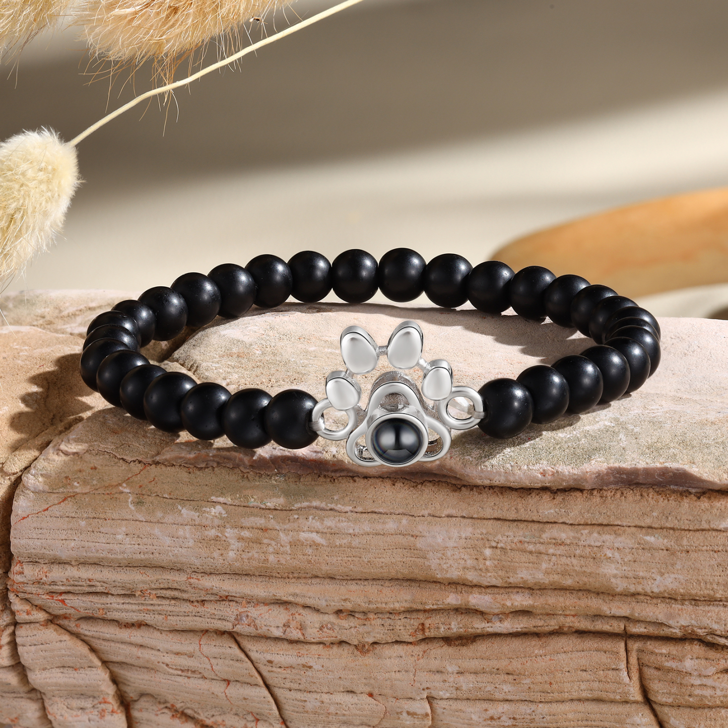 Pulsera de turquesa sintética con proyección de foto en color con dije de pata-Jessemade ES