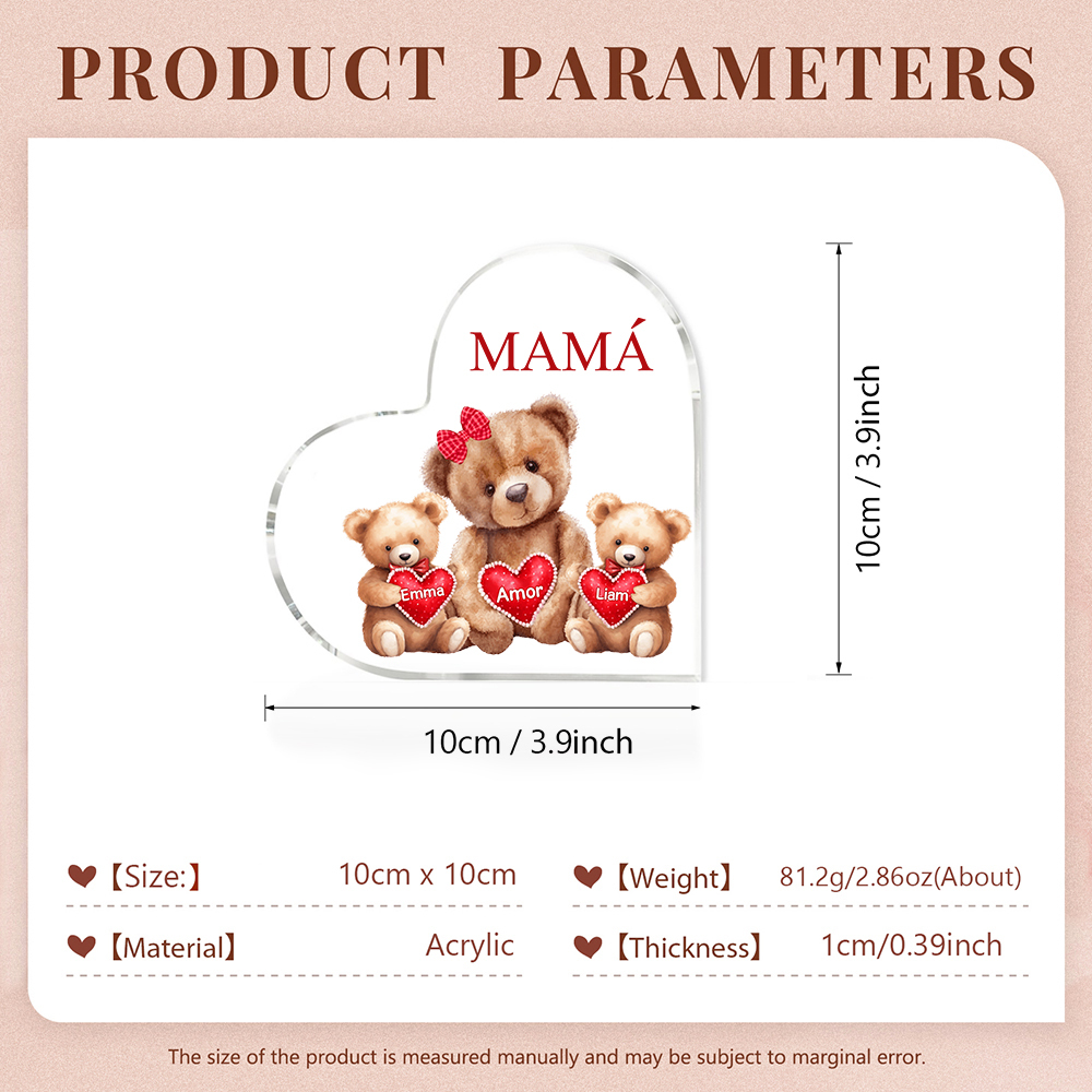 A mi mamá/abuela-Placa de acrílico "Nosotros" en forma de corazón 2 nombres y 1 texto personalizados-Jessemade ES