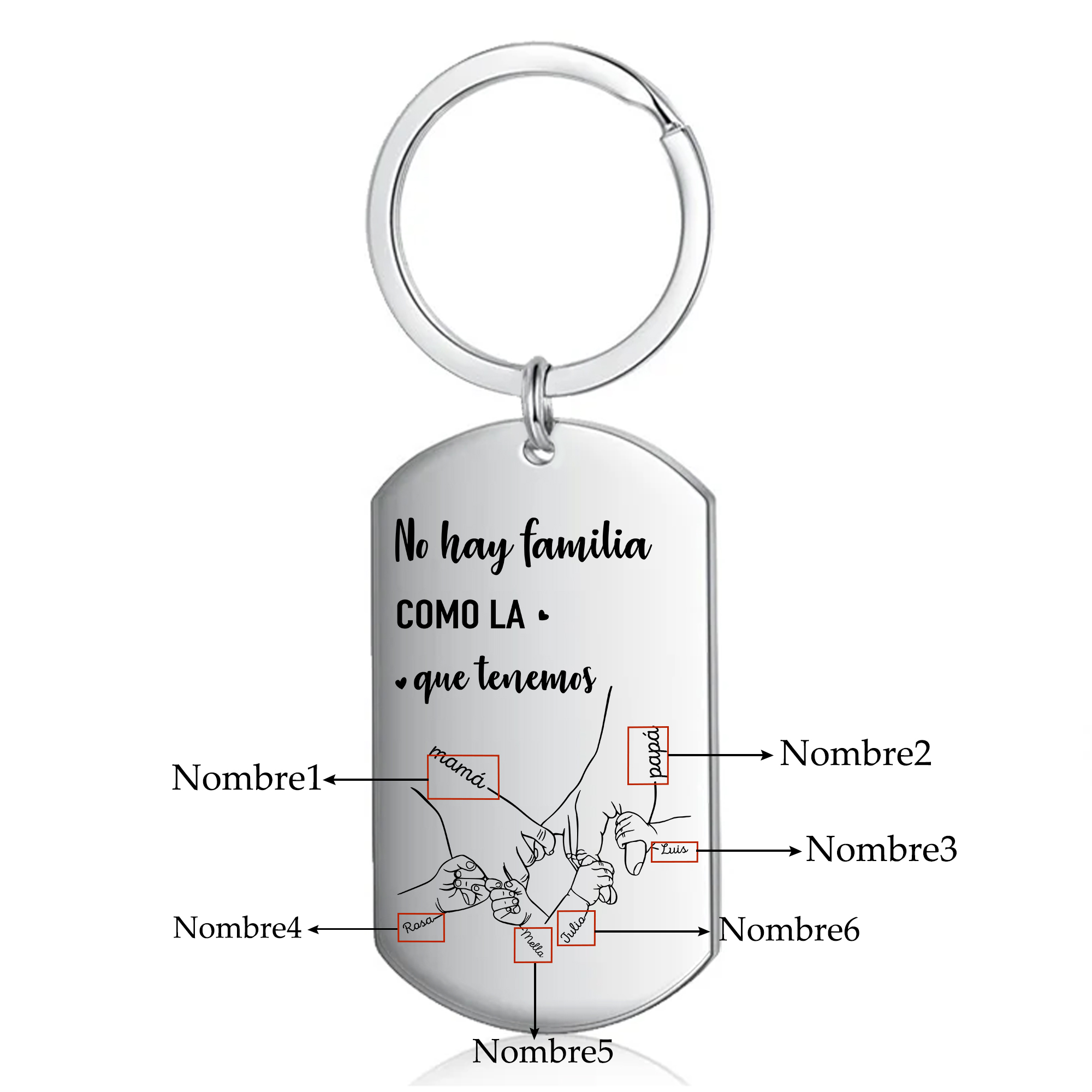 A familia-Llavero Personalizado MANOS COGIDAS 2-6 Nombres-Jessemade ES