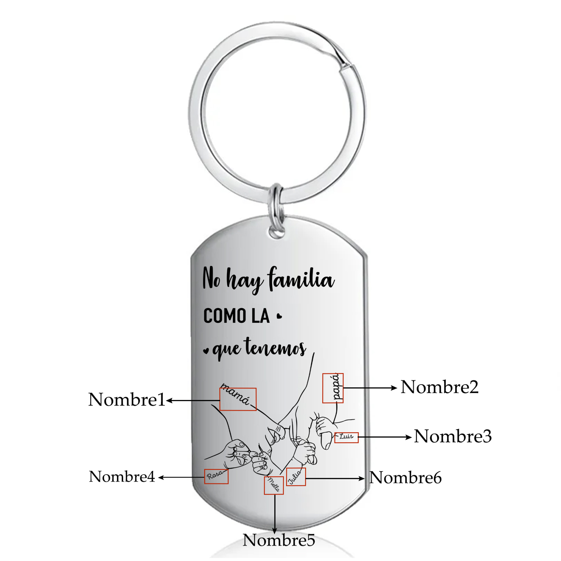 A familia-Llavero Personalizado MANOS COGIDAS 2-6 Nombres-Jessemade ES