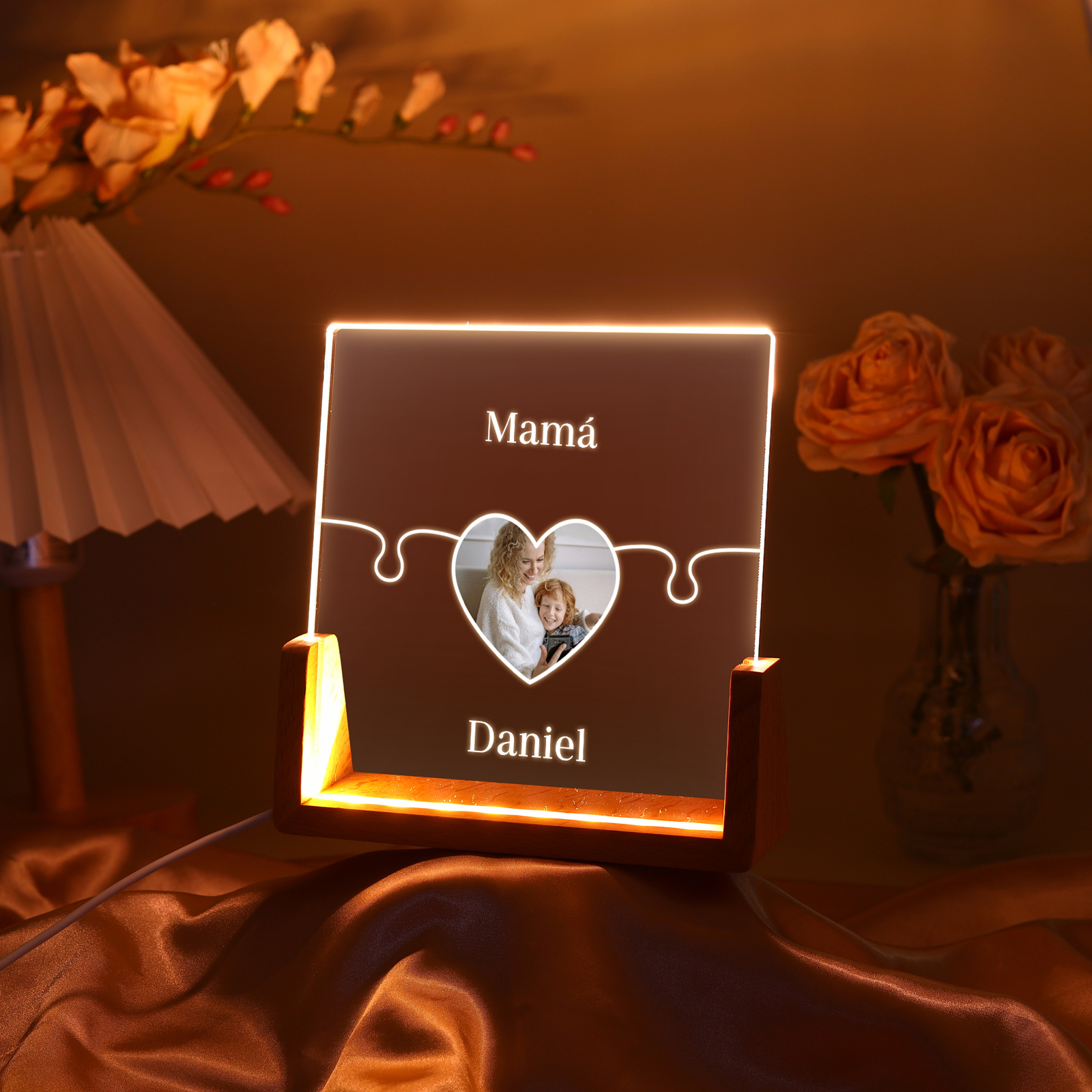 A mi mamá/abuela-Lámpara Personalizada con 2-7 Nombres y Foto "rompecabezas" 3D Ilusión Luz de Noche-Jessemade ES