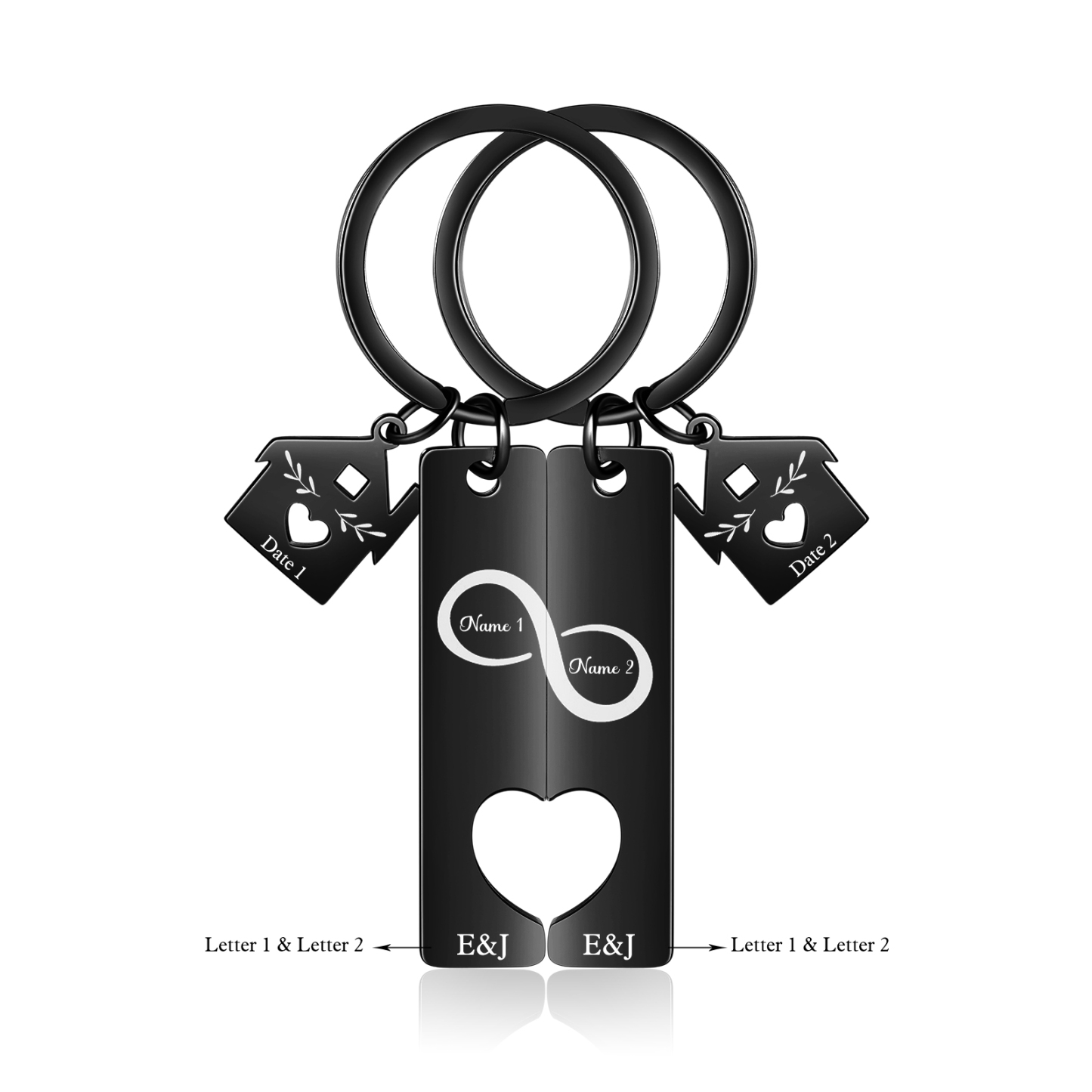 Llavero para pareja infinito 2 nombres, 2 letras personalizados con fecha dije de casa-Jessemade ES