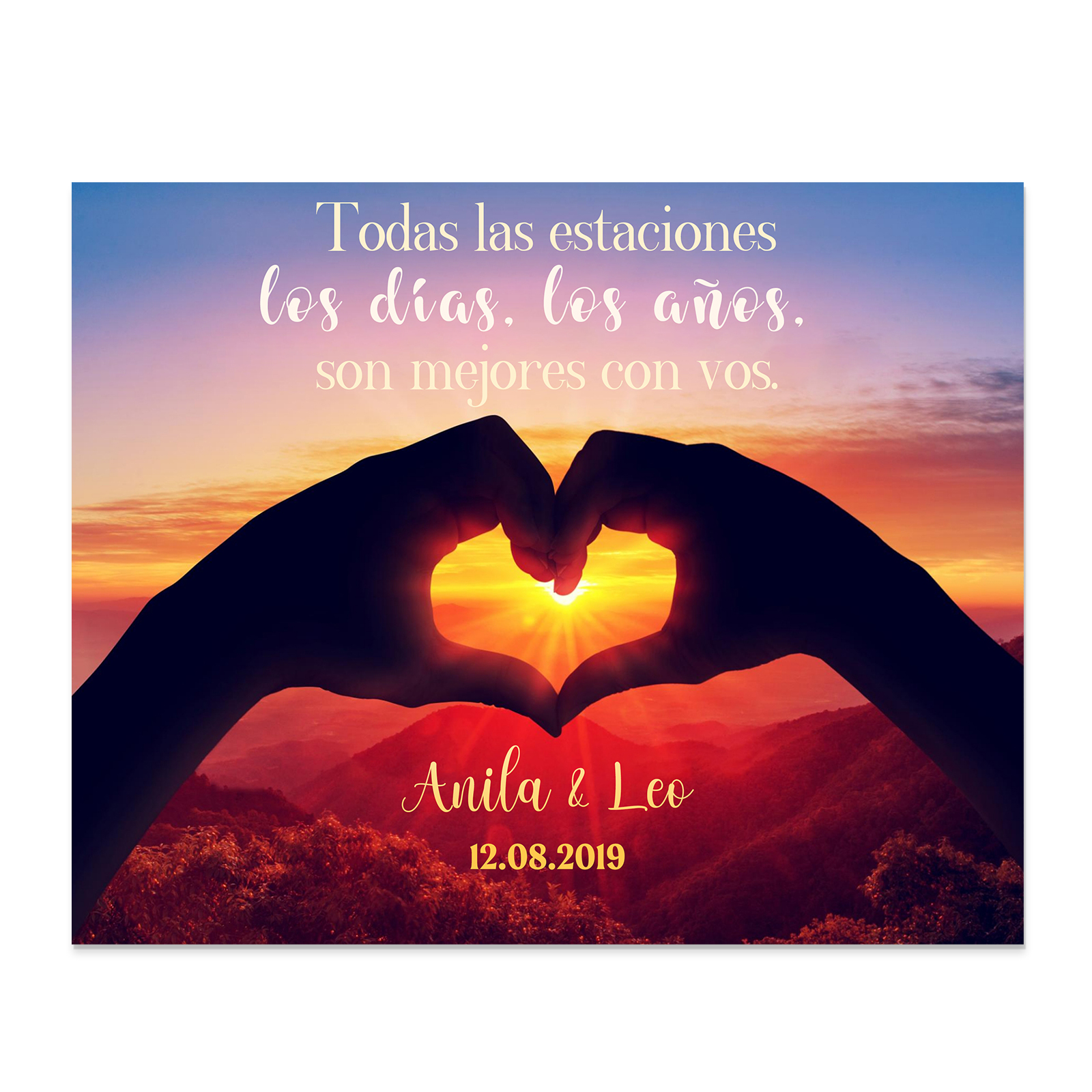 Lámina corazón marco de madera para pareja personalizado con 2 nombres y fecha-Jessemade ES