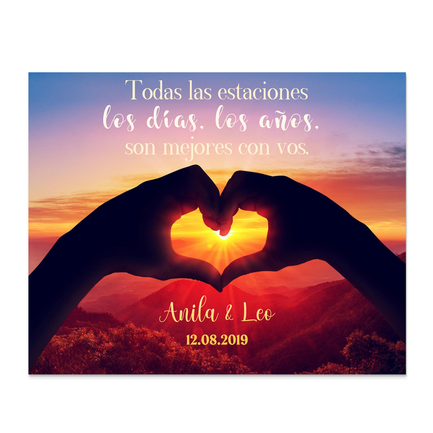 Lámina corazón marco de madera para pareja personalizado con 2 nombres y fecha-Jessemade ES