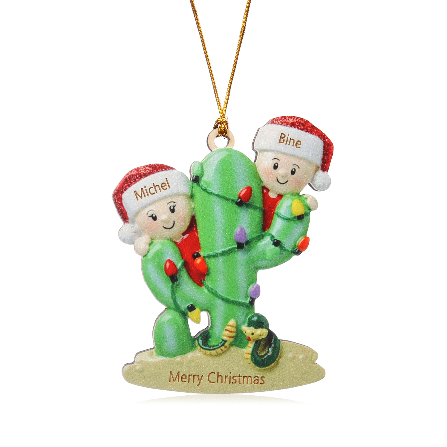Navidad-Ornamento muñecos navideño de madera cactus 2 nombres y 1 texto personalizados adorno del árbol-Jessemade ES