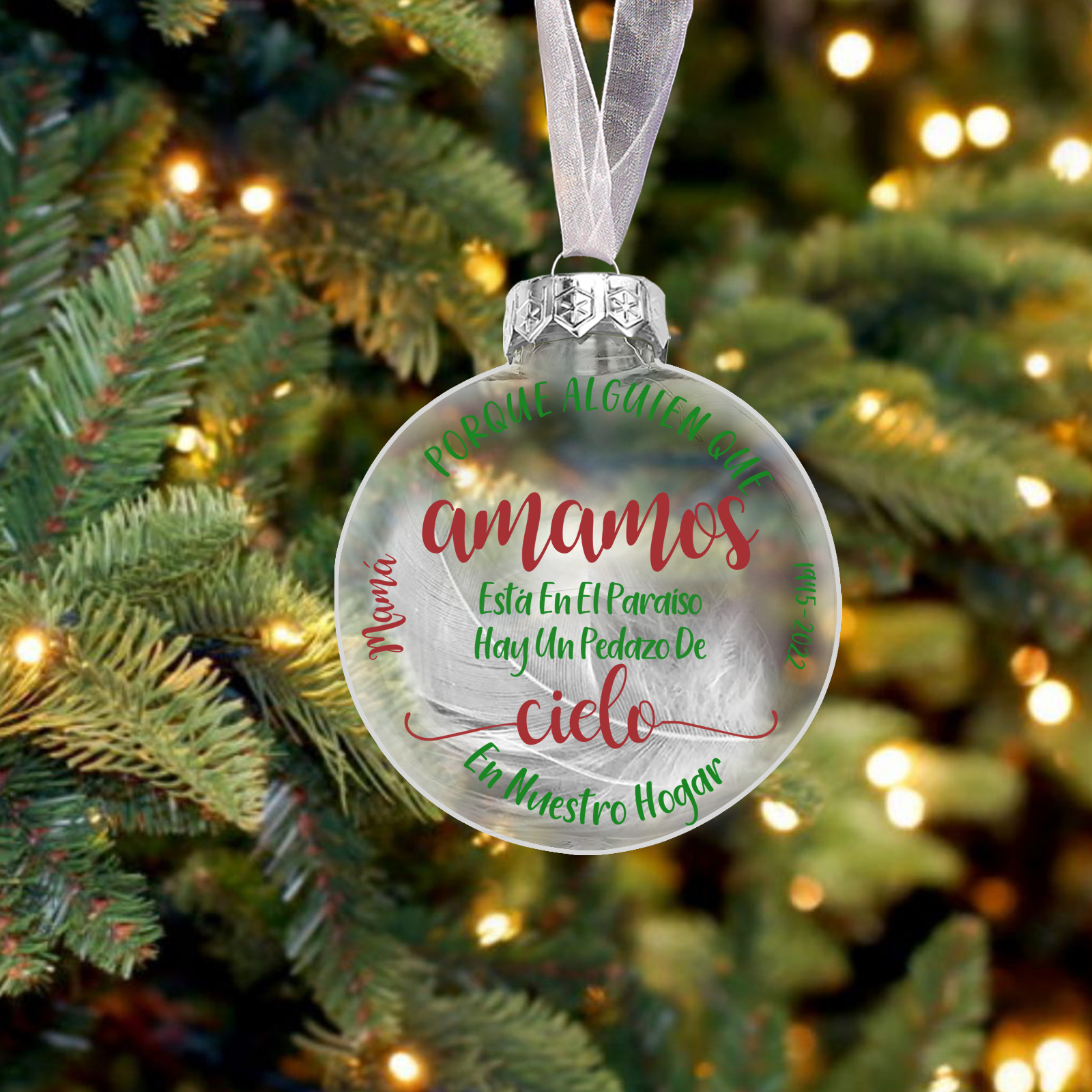 Bola navideña conmemorativa Adorno de Navidad nombre y años personalizados con pluma -Jessemade ES