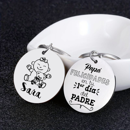 A mi papá-Llavero de placa redonda El 1er Día del PADRE personalizado con 1 nombre-Jessemade ES