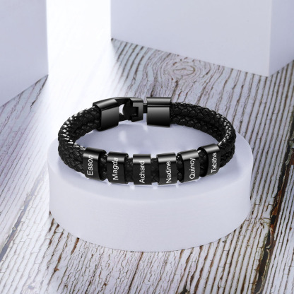A mi papá-Pulsera de cuero trenzado Pulsera de hombre con 6 aros personalizados con 6 nombres-Jessemade ES