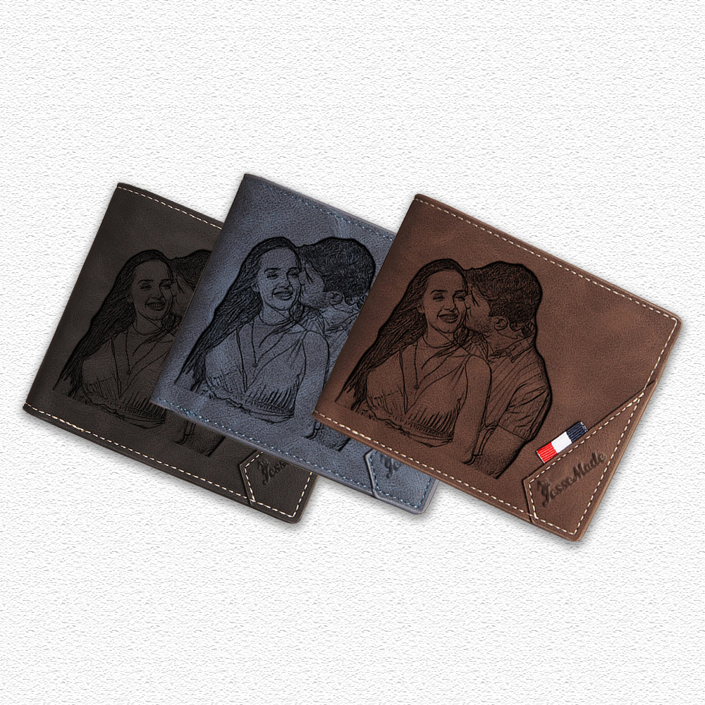 Cartera, billetera personalizada con 1 foto, 1 nombre y 1 letra monedero para hombre-Jessemade ES