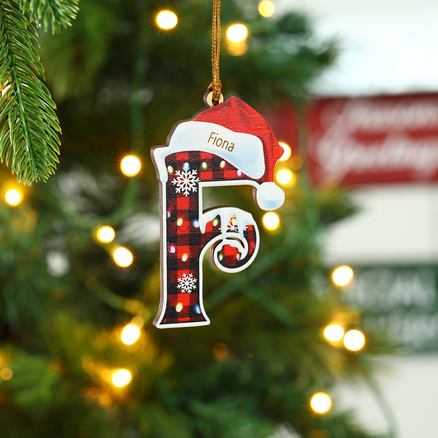 Navidad-Ornamentos Navideños de Madera Letra 1 Nombre Personalizado