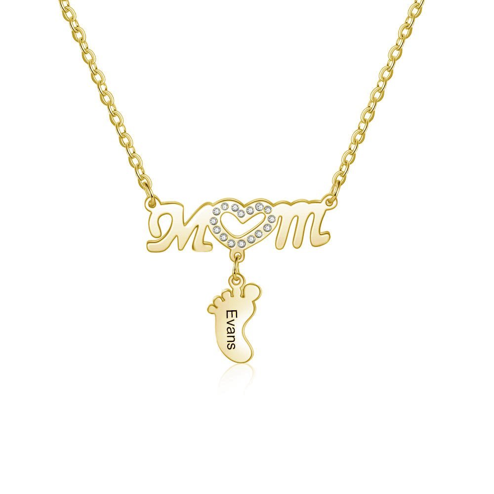 Collar "MoM" con colgante de huella personalizada con 1 nombre-Jessemade ES