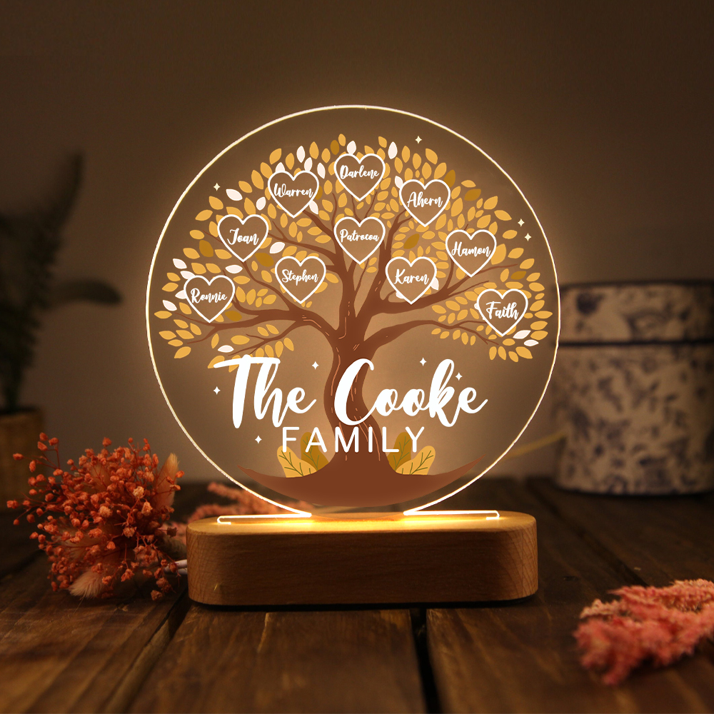 Lámpara de noche LED Árbol de la Vida 10 nombres y 1 texto personalizados-Jessemade ES