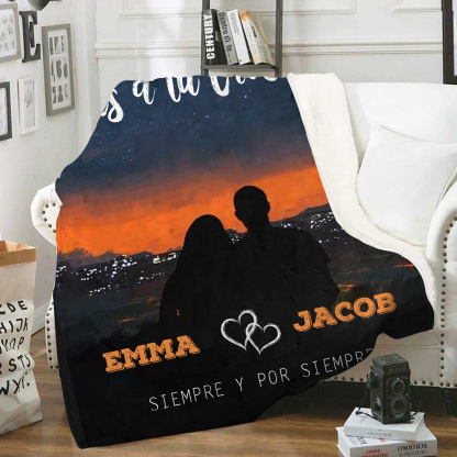 Pareja-Manta de buen calidad de sombras personalizada con 2 nombres-Jessemade ES