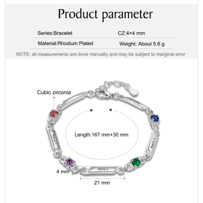 Pulsera de lazos y placitas personalizada de 4 nombres con 4 piedras de nacimiento-Jessemade ES