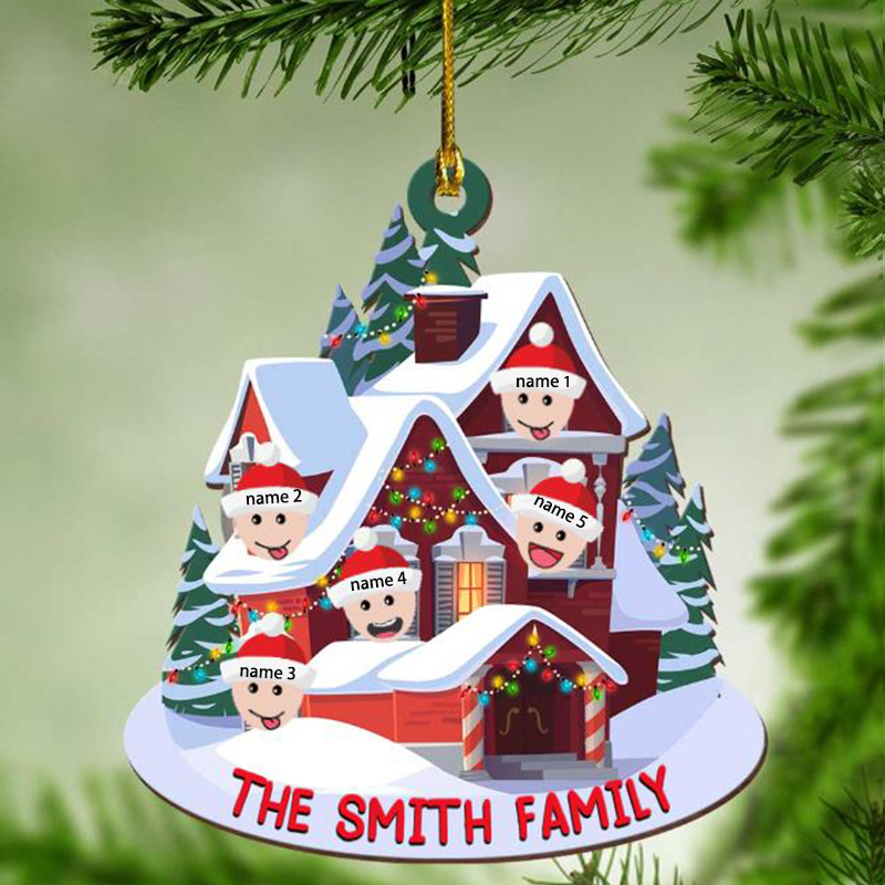 Navidad-Ornamento con muñecos casa acogedora de madera con 5 nombres y