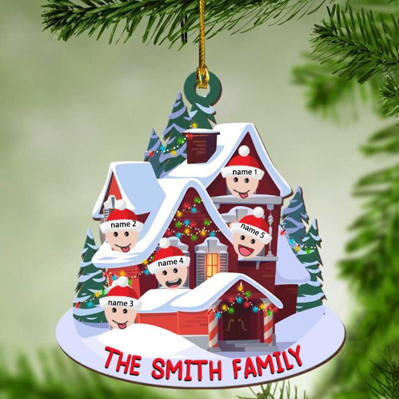 Navidad-Ornamento con muñecos casa acogedora de madera con 5 nombres y