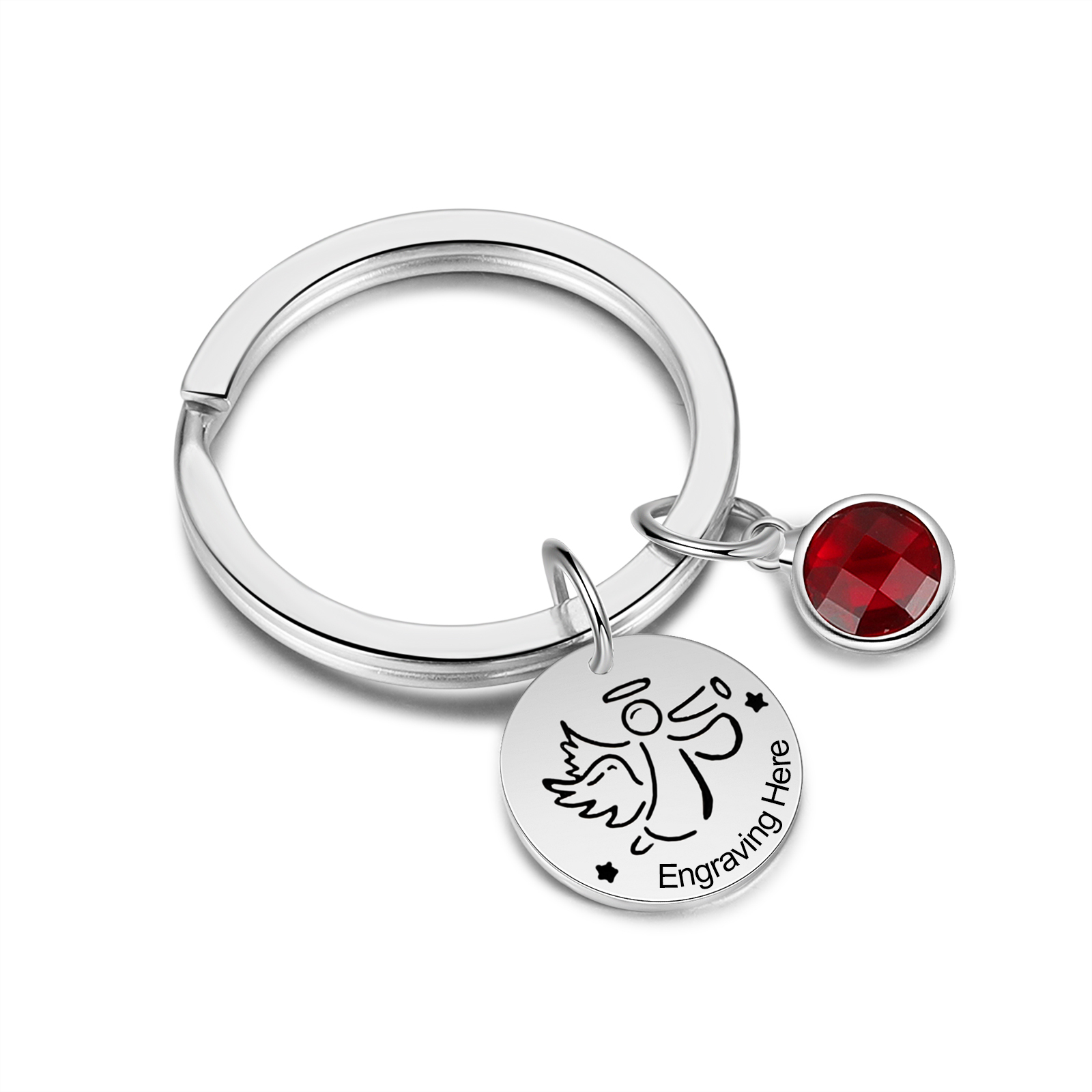 Llavero con colgante de ángel amuleto de guardia personalizado con 1 texto y 1 piedra-Jessemade ES