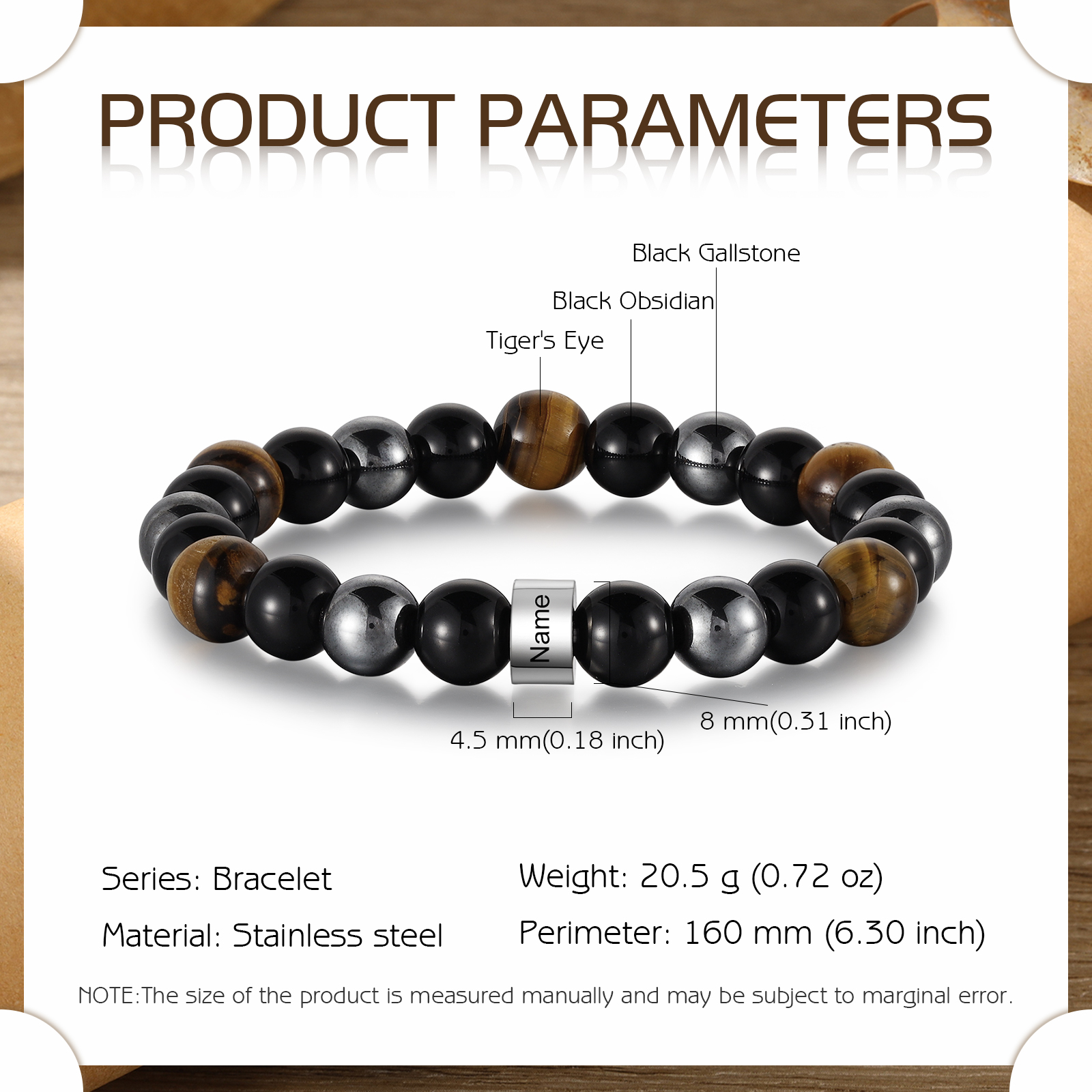 Pulsera de tres tipos de perlas personalizada con 1 nombre para hombre-Jessemade ES