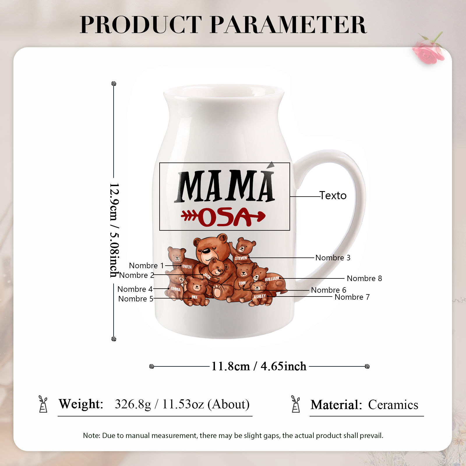 Florero de cerámica mamaosa y sus bebés 2-8 nombres personalizados con texto decoración del hogar-Jessemade ES