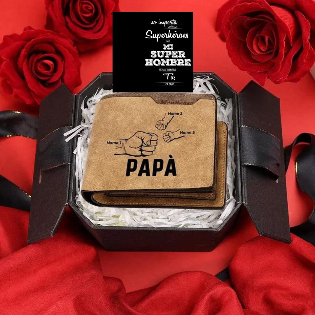 A mi papá-Cartera 2-5 nombres, foto y 3 textos personalizados billetera clásica puño a puño -Jessemade ES