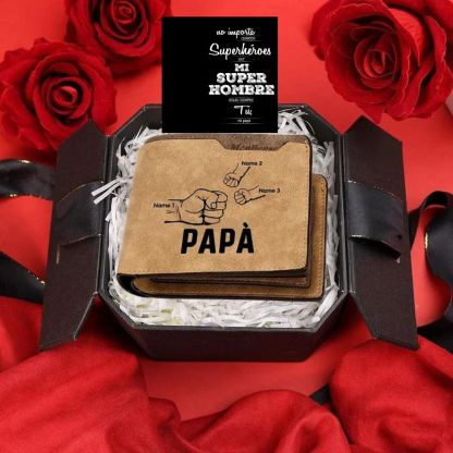 A mi papá-Cartera 2-5 nombres, foto y 3 textos personalizados billetera clásica puño a puño -Jessemade ES