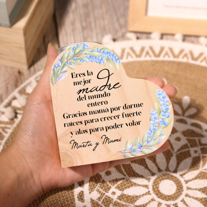 A mi mamá-Candelero con texto personalizado en forma de corazón de madera sin candela-Jessemade ES