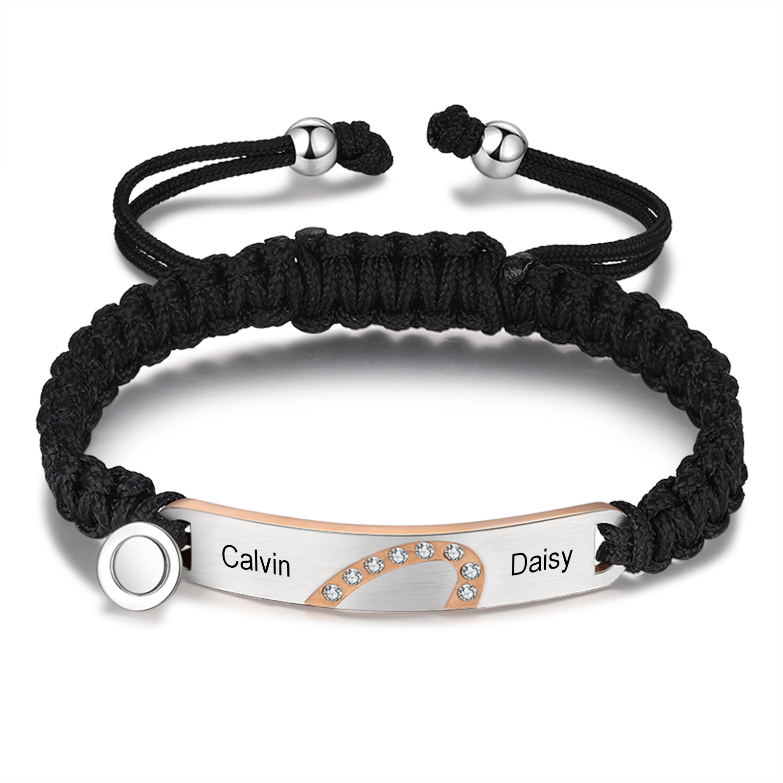 Pulsera de dos piezas de cuerda 2 Nombres personalizados para pareja con dije magnético-Jessemade ES