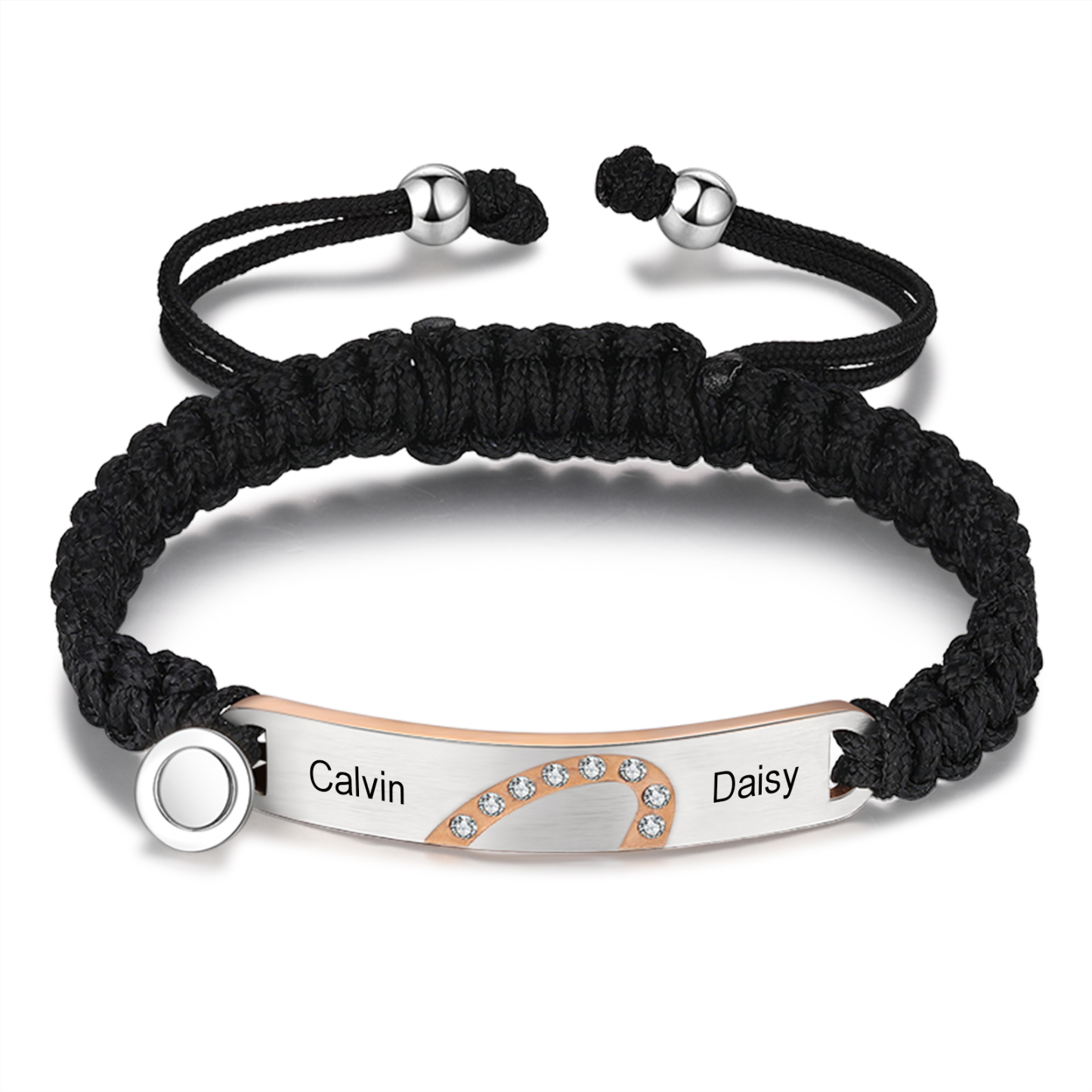 Pulsera de dos piezas de cuerda 2 Nombres personalizados para pareja con dije magnético-Jessemade ES