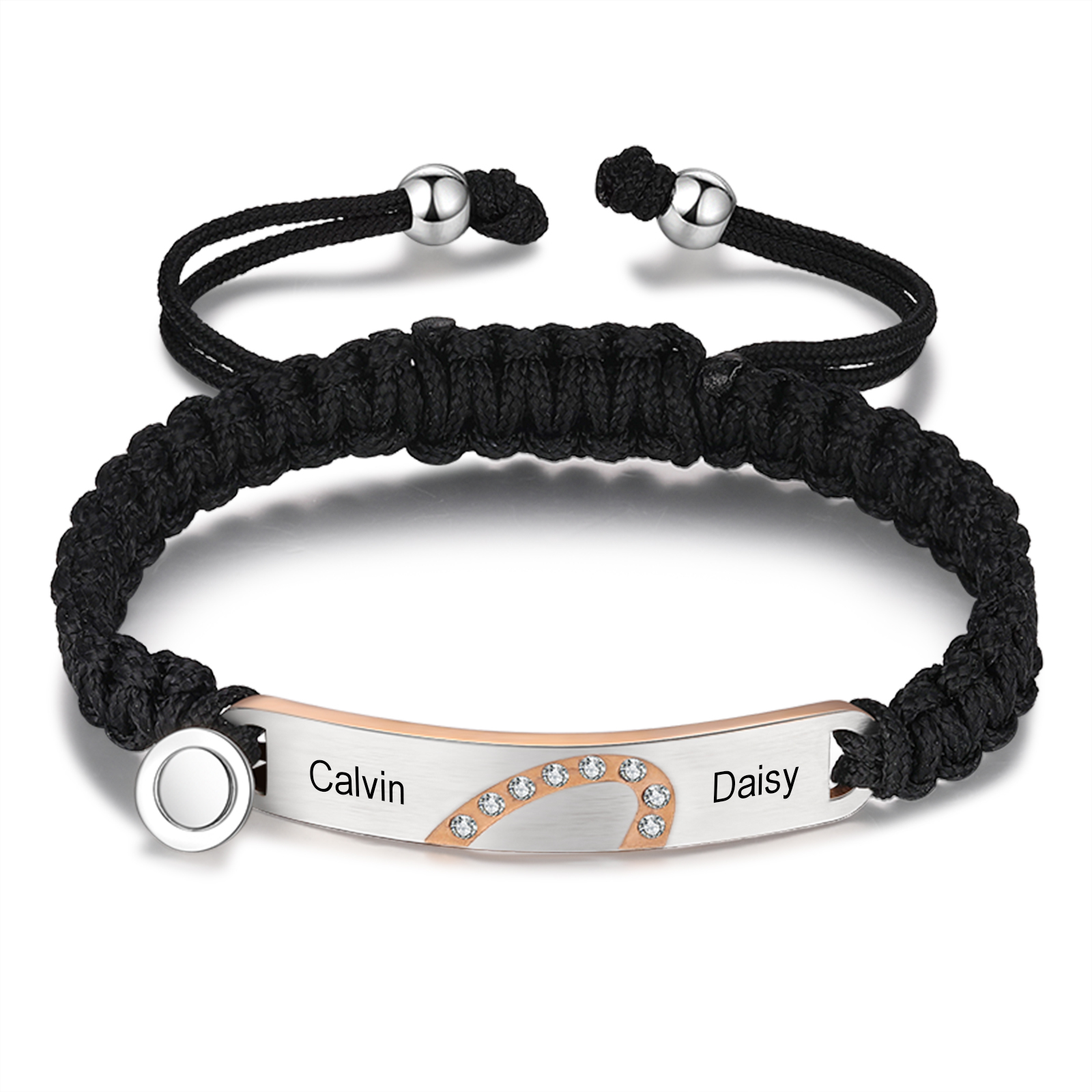 Pulsera de dos piezas de cuerda 2 Nombres personalizados para pareja con dije magnético-Jessemade ES