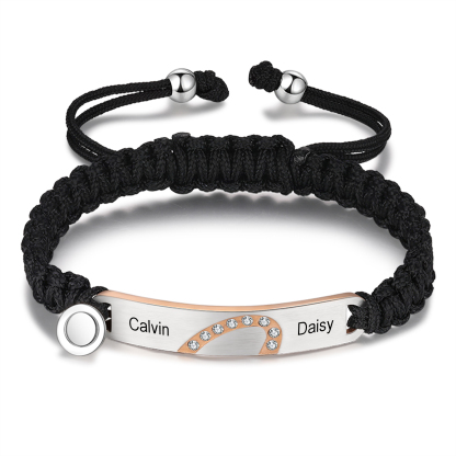 Pulsera de dos piezas de cuerda 2 Nombres personalizados para pareja con dije magnético-Jessemade ES
