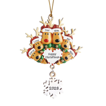 Navidad-Ornamentos Navideños de Madera Renos 6 Nombres con Texto y Año Personalizados