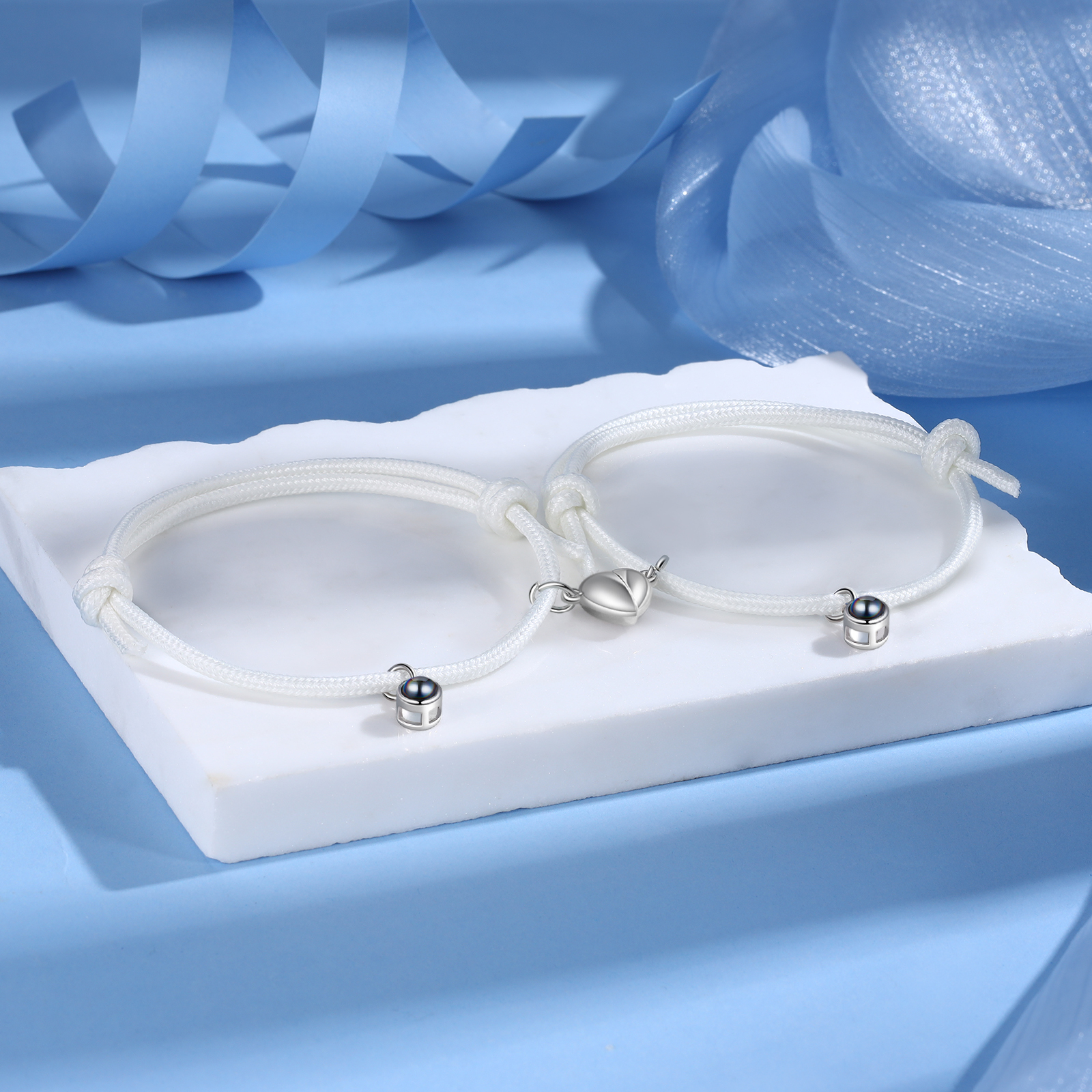 Pulsera de cuerda fluorescentepara pareja con proyección de foto con dije de corazón magnético-Jessemade ES