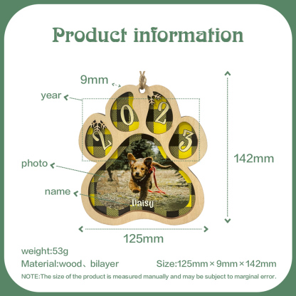 Navidad-Ornamento navideño de madera pata de perro con 1 nombre y 1 foto personalizados