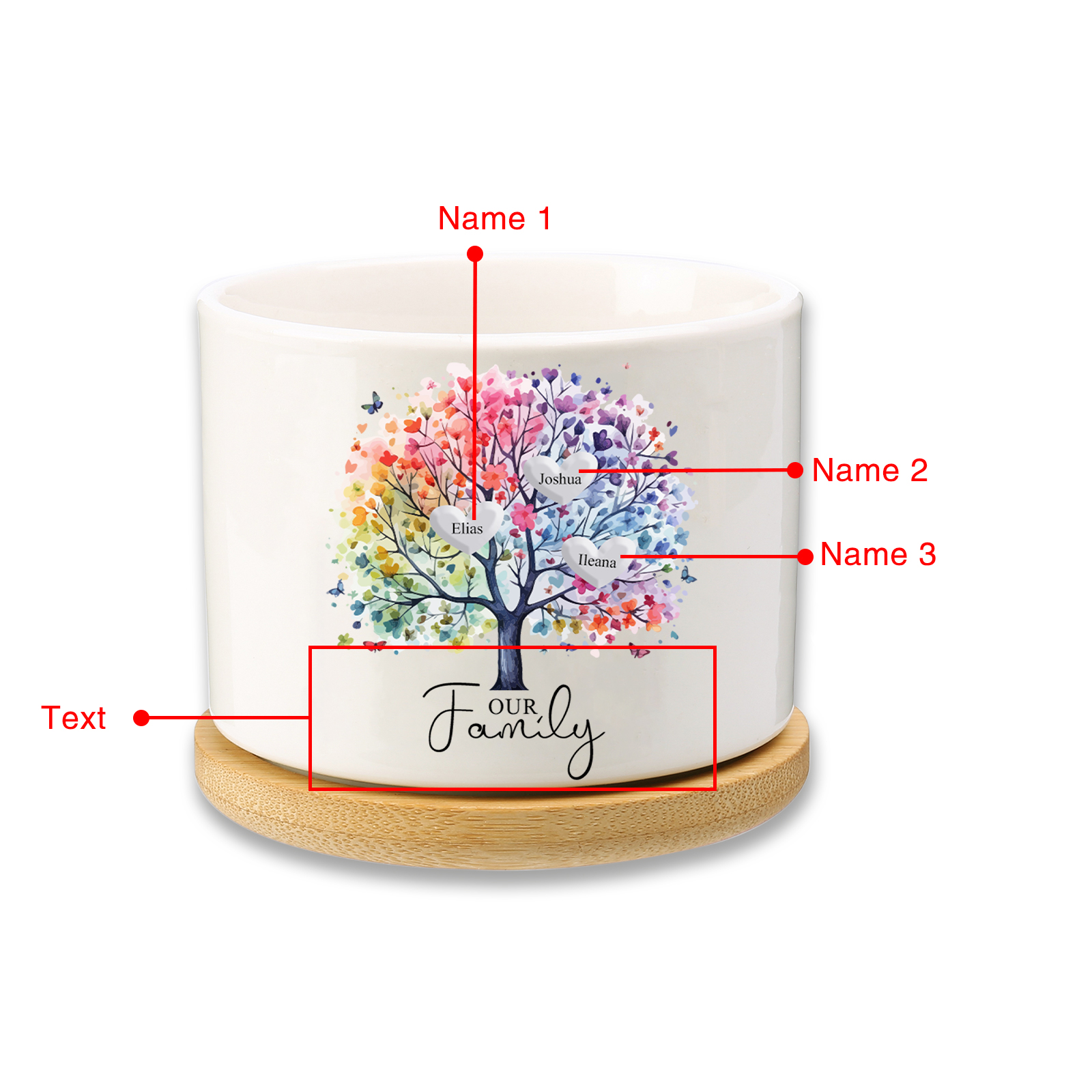 Florero con base de cerámica árbol de corazones 2-8 nombres personalizados con texto decoración del hogar-Jessemade ES