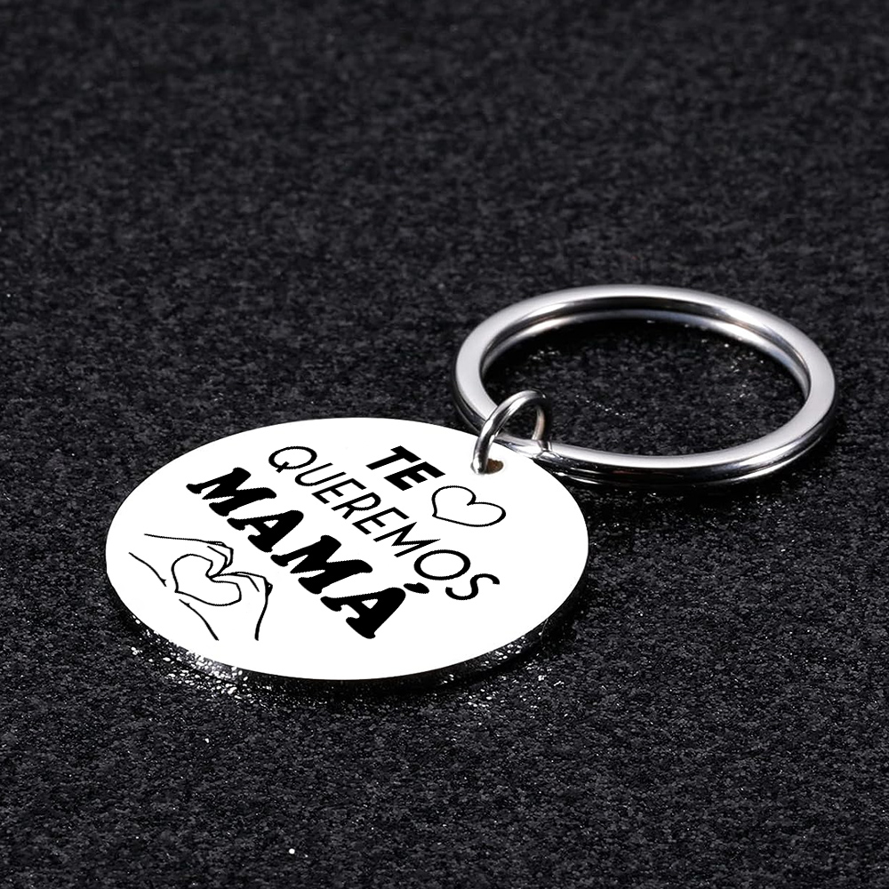 A mi mamá - Llavero de placa redonda "te queremos mamá" con 1 foto personalizada-Jessemade ES