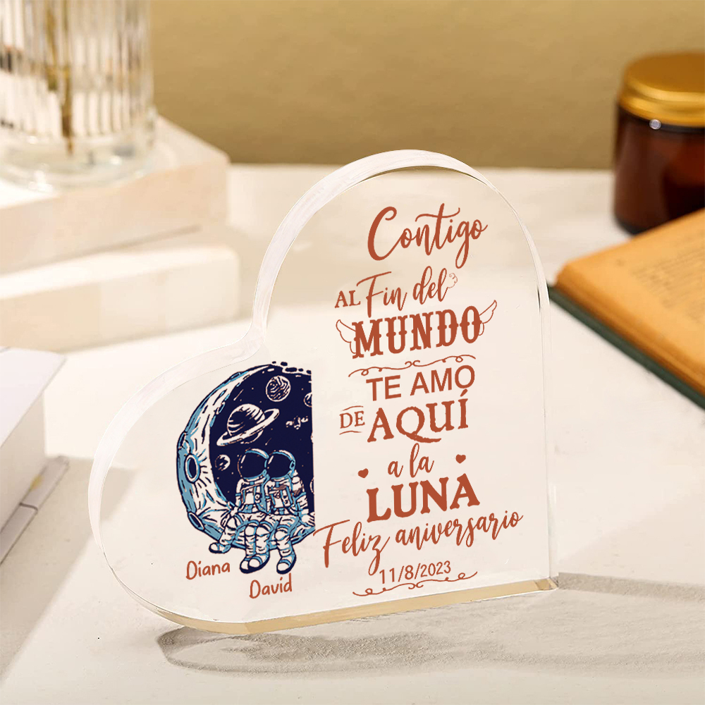 Valentín-Placa de acrílico en forma de corazón aniversario con fecha y nombres personalizados-Jessemade ES