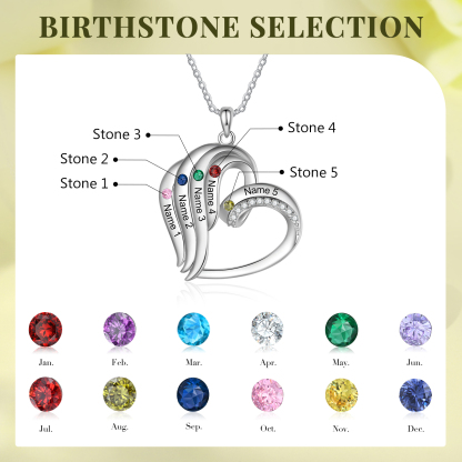 Collar en corazón con 2-5 nombres personalizados y 2-5 piedras de nacimiento-Jessemade ES