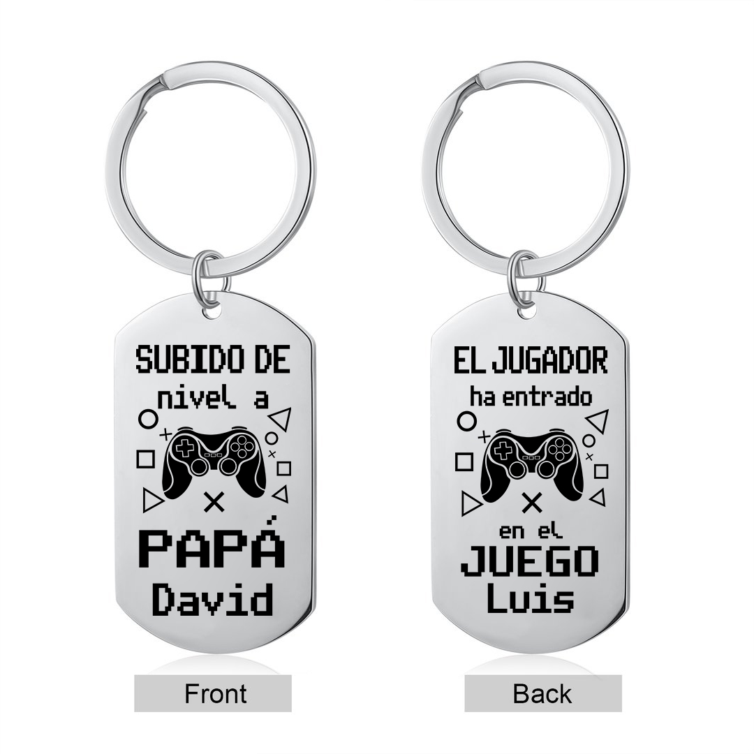 A mi papá-Llavero Personalizado SUBIDO DE NIVEL A PAPÁ 2 Nombres-Jessemade ES