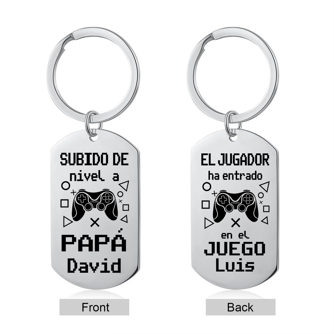 A mi papá-Llavero Personalizado SUBIDO DE NIVEL A PAPÁ 2 Nombres-Jessemade ES