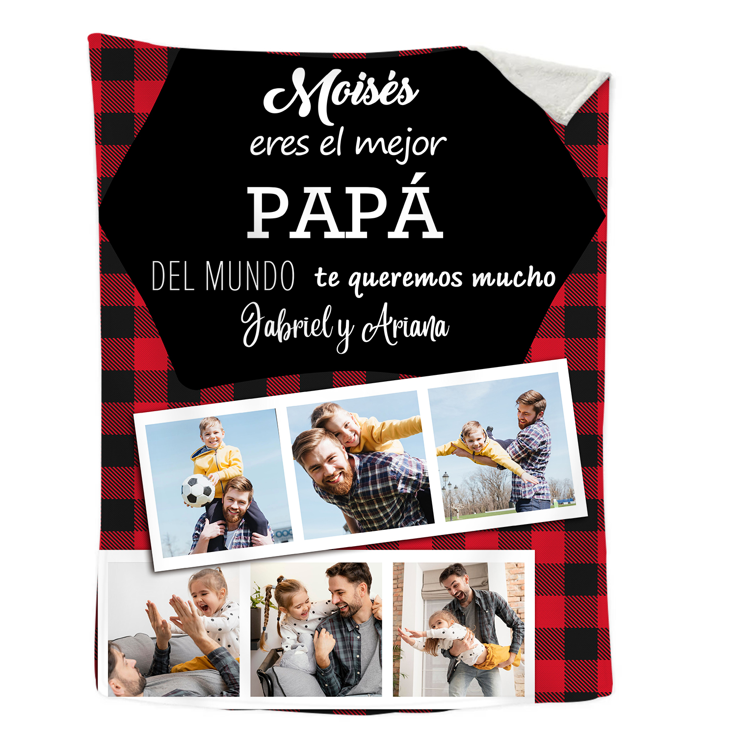 A mi padre de hij@s-Manta de buen calidad personalizada con 1 nombre, 1 texto y 6 fotos-Jessemade ES