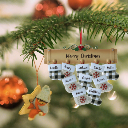 Navidad-Ornamento muñecos navideño de madera calcetines 10 nombres y 1 texto personalizados adorno del árbol-Jessemade ES