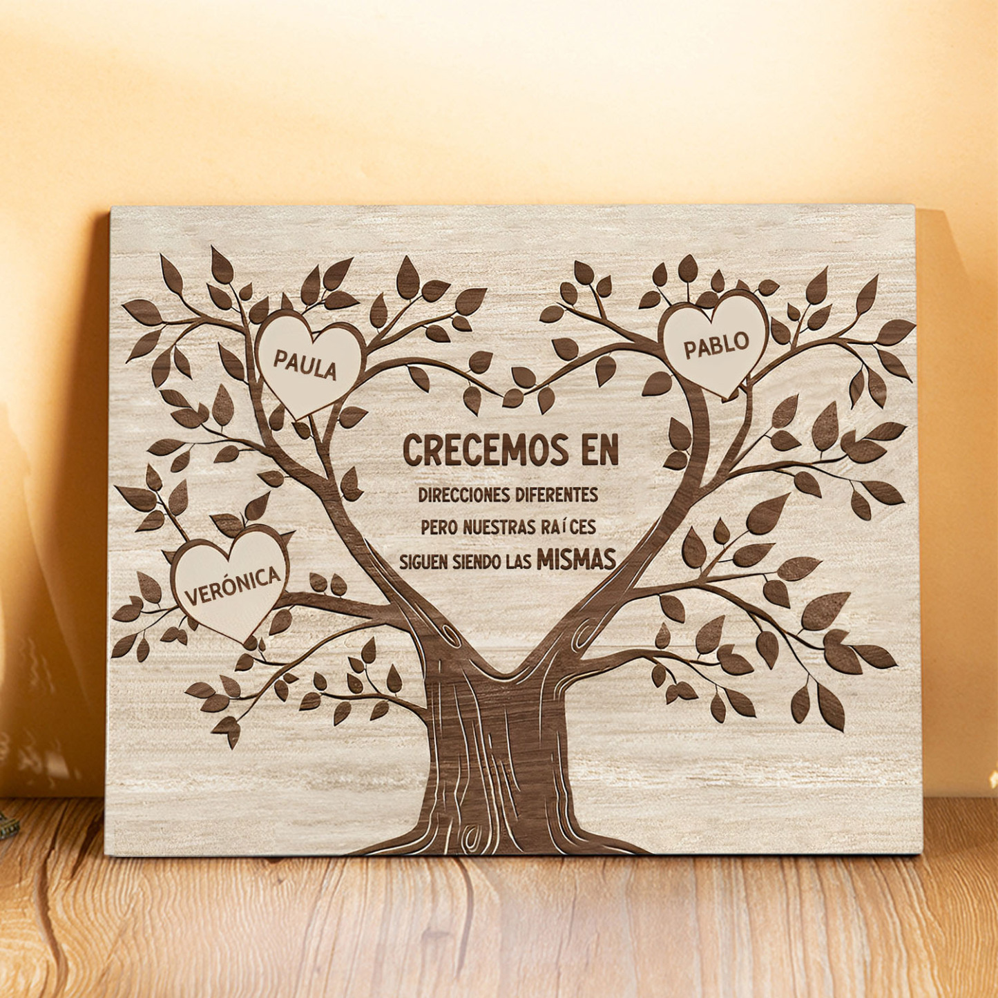 A mi familia-Lámina marco de madera Árbol de la Vida 3 nombres personalizados-Jessemade ES