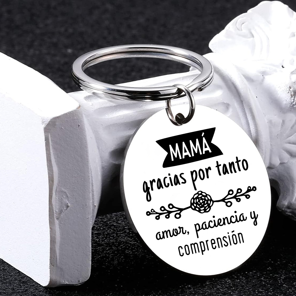 A mi mamá - Llavero de placa redonda "gracias mamá" con 1 foto personalizada-Jessemade ES