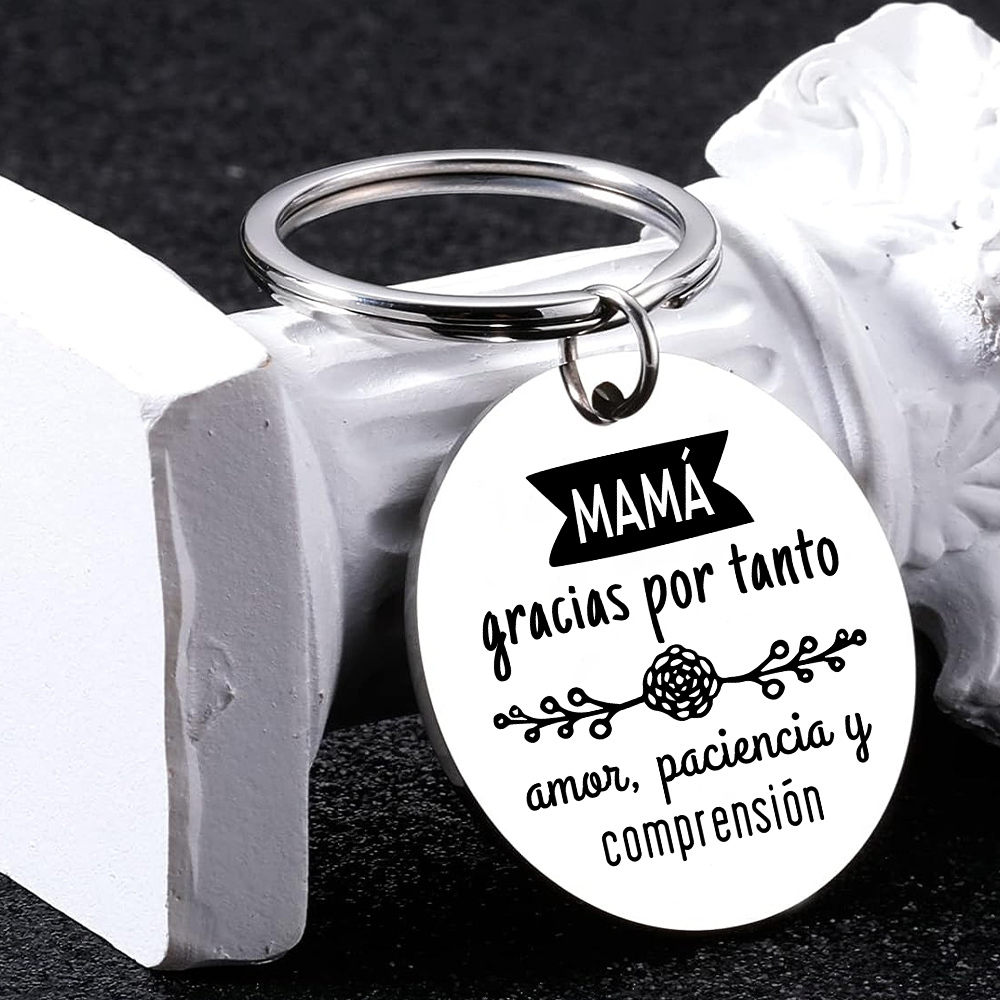 A mi mamá - Llavero de placa redonda "gracias mamá" con 1 foto personalizada-Jessemade ES