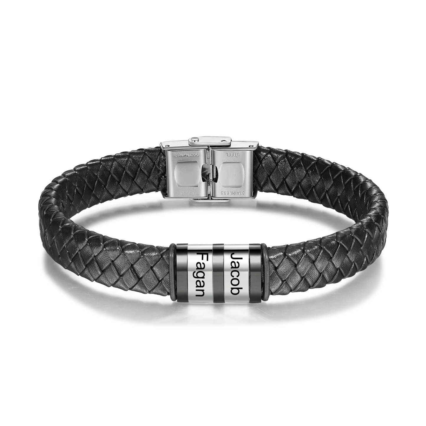 A MI PAPÁ-Pulsera de cuero trenzado de hombre con 2 perlas personalizadas con 2 nombres-Jessemade ES