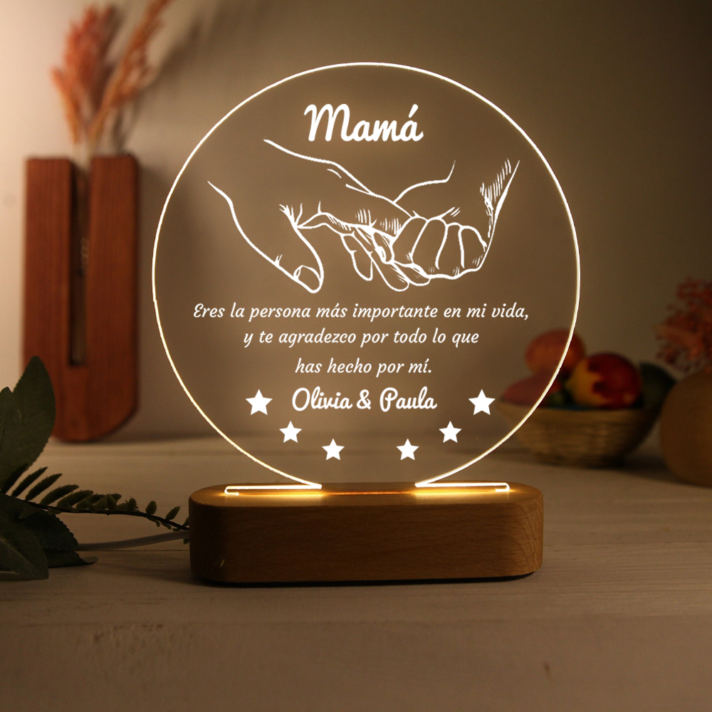 A mi mamá-Lámpara 3D Ilusión Luz de Noche Personalizada con 2 Nombres-Jessemade ES