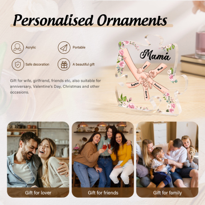 A mi mamá/abuela-Placa de acrílico en forma de corazón mano a mano con 1 texto y 5 nombres personalizados | Jessemade