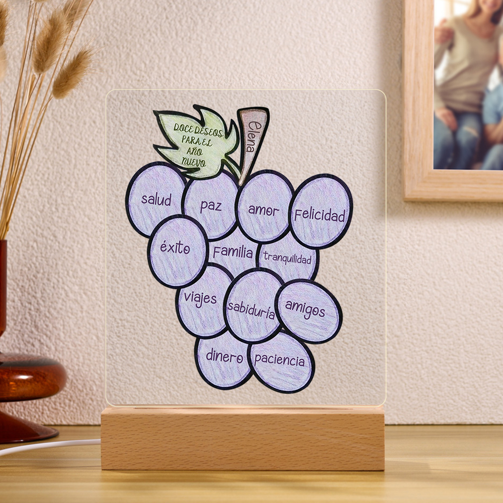 Navidad-Lámpara Luz de Noche LED Año Nuevo Doce Uvas Doce Deseos con Nombre Personalizado-Jessemade ES